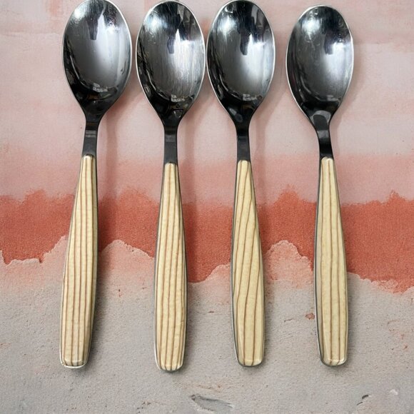 Pinti 1929 Inox Riva Birch Handle Full Tang Flatware Set 4 Spoons Made in Italy - Picture 1 of 7